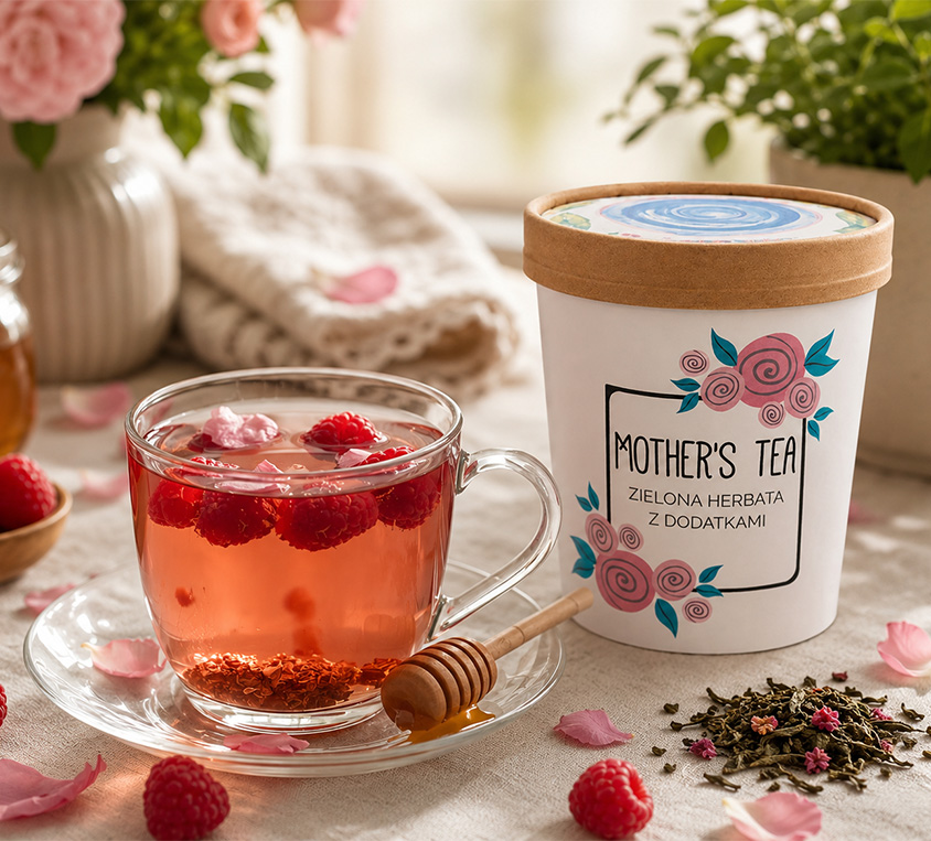 Mother Tea Rose Raspberry Cup z maliną i różą